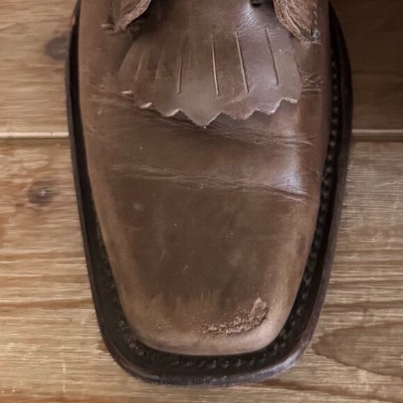 Raywelt Brown Leather Square Toe Fringe Roper Lace Up Ankle Boot Size  7.5 - Picture 16 of 17